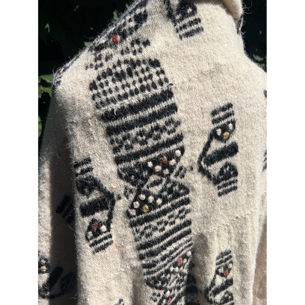 Vintage African Fulani Blanket Handmade Wool Cream Black Rust Geometric 51 x 81" - Picture 7 of 13